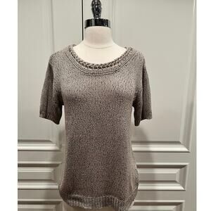 Moth Sweater for Anthropologie with Detailed neckline Tan black Heather Size M